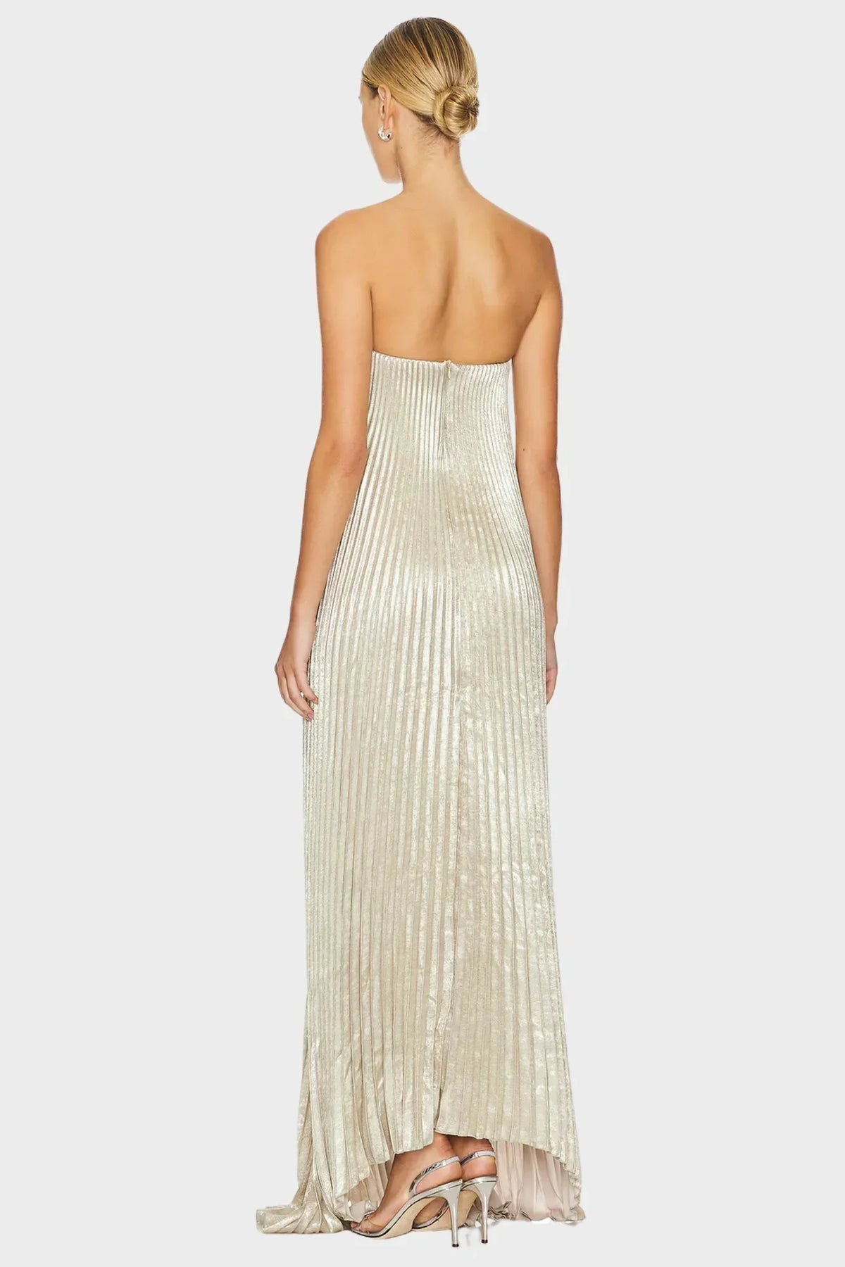 Duttini | Metallic Pleated Strapless Gown