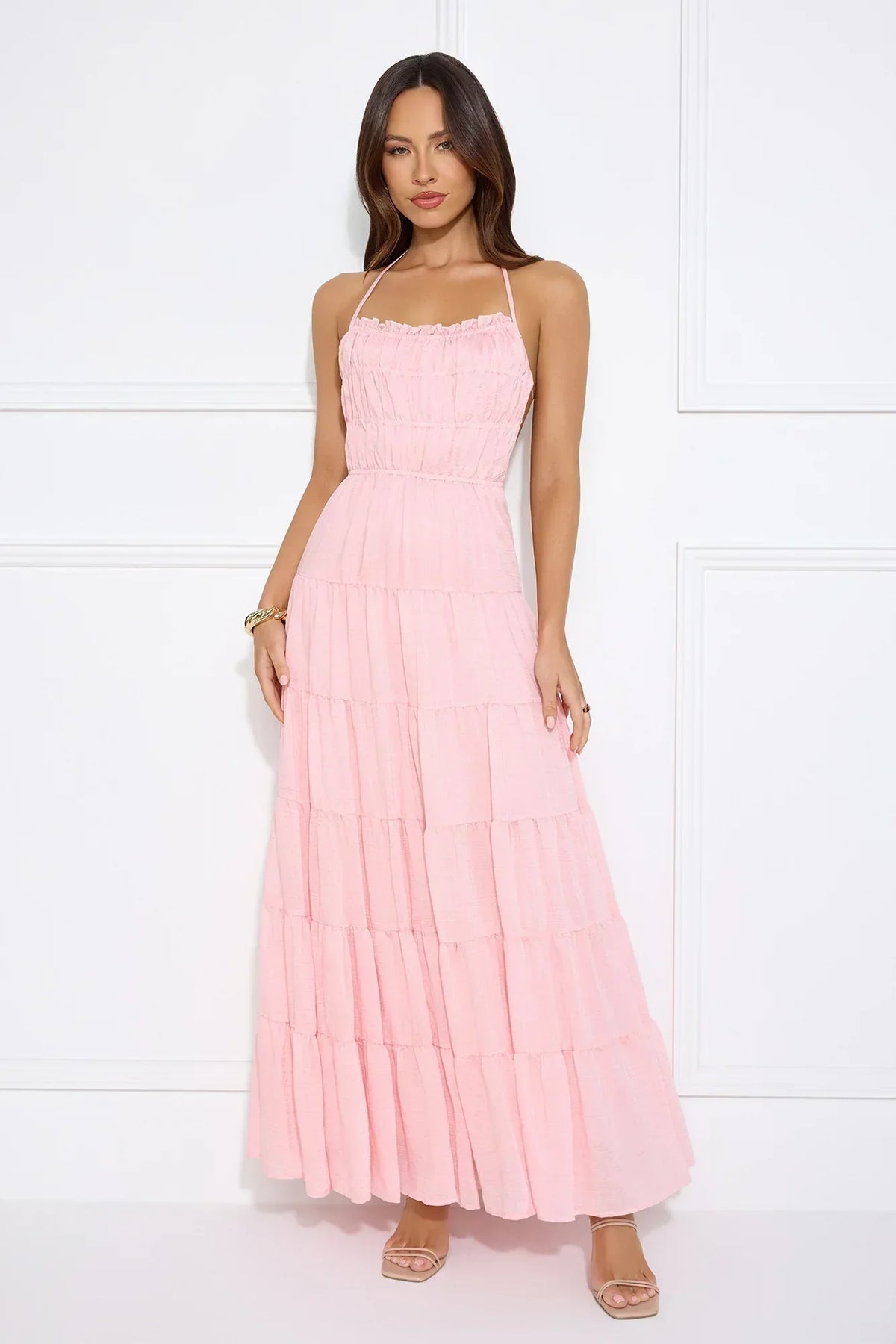 Make Up Halter Maxi Dress Pink
