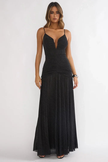 Orizel Pintuck Maxi Dress Black