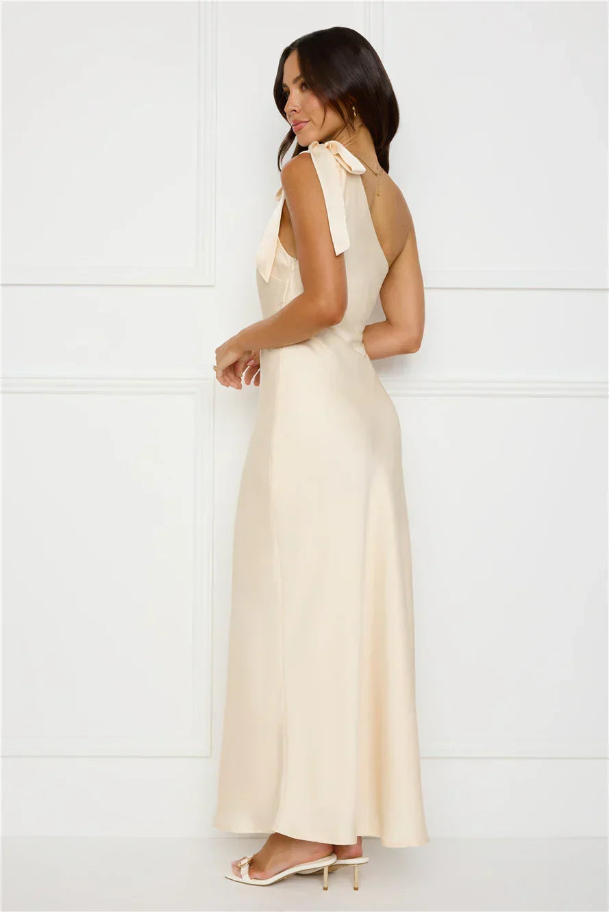 Night Of Distinction One Shoulder Satin Maxi Dress Champagne