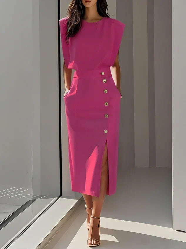 Lisandra Button Midi Dress