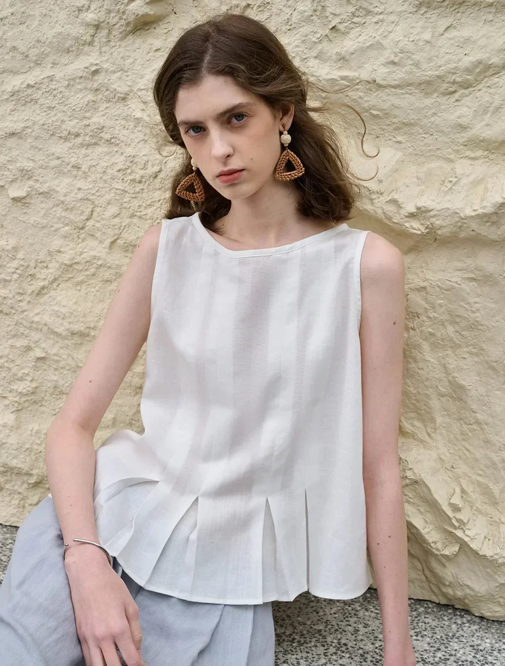 Duttini | Pleated Hem Linen Top